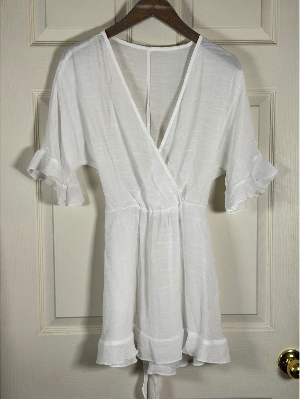 White short sleeve tie back romper